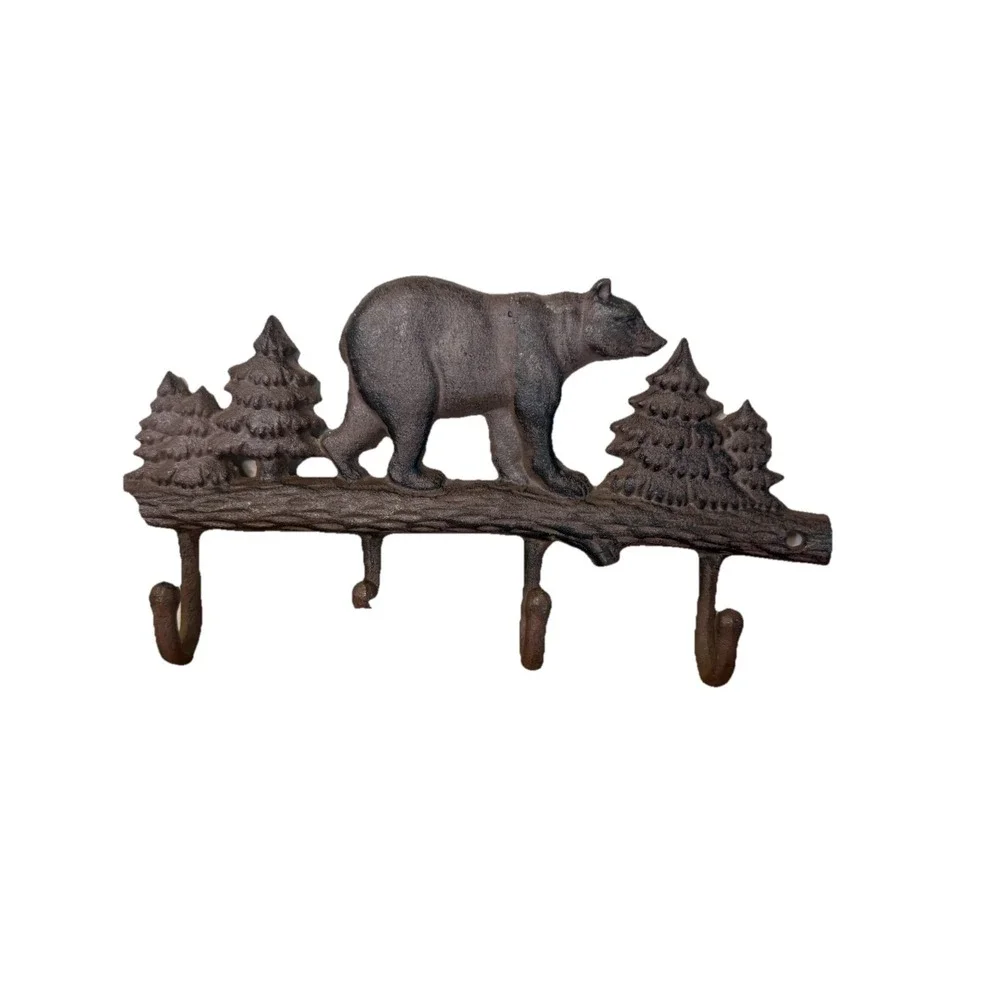 Cast Iron Bear Wall Key Rack Holder 4 Hooks Coat Hook Home Decor
